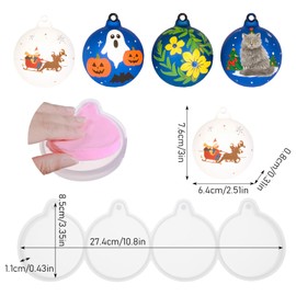 TIESOME 2Pcs 4-Cavity Deep Round Christmas Ornament Resin Molds, Silicone Craft Molds with Hole for Epoxy Hanging Decorations