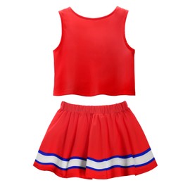 ReliBeauty Cheerleader Costume Children's Dress with Pompoms and Headpiece, Red, 140