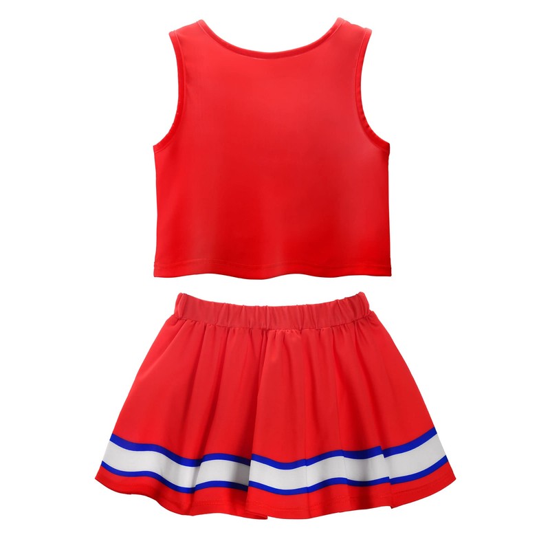 ReliBeauty Cheerleader Costume Children's Dress with Pompoms and Headpiece, Red,
