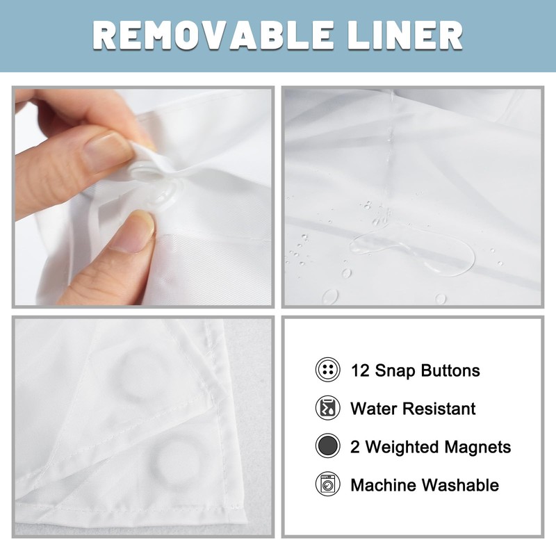 LXBNI No Hook Grey White Striped Long Shower Curtain with