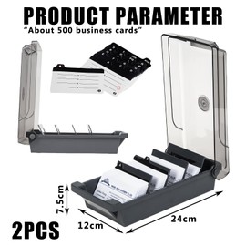 SUNOYA Pack of 2 Transparent Business Card Box, Business Card Storage Box, 500 Cards, Business Card Box, Desktop with 4 Divider Boards and A-Z Index Tabs, Business Card Box