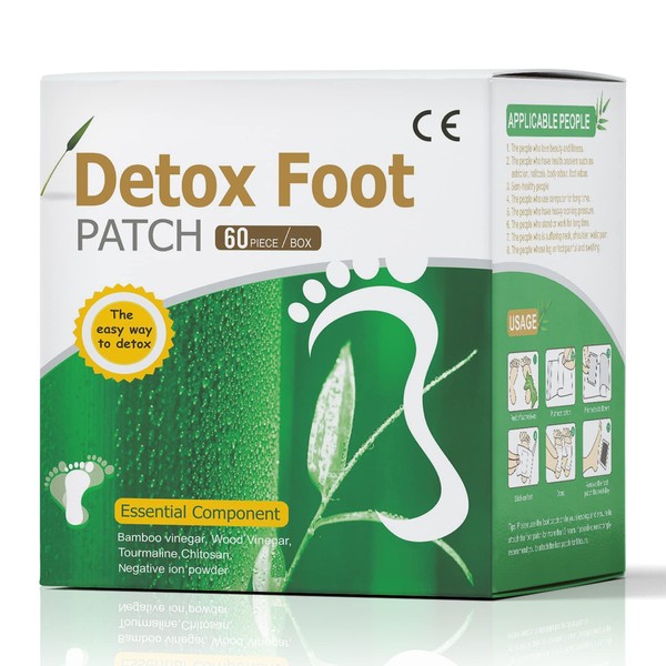 MQUPIN Natural Herbal Detox Foot Care Patches/Pads Bamboo Vinegar Detox Foot Patch Sleeping Aid Pad - 60 Pcs/Box with Free Sock