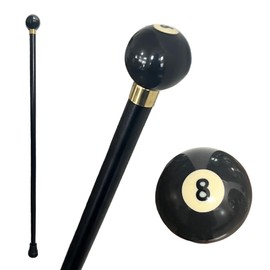 Wooden Cane Walking Stick with Rubber Tip for Men and Women Ergonomic and Fashionable - 37 inch Black 8-Ball Ball Knob Handle