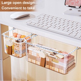 Pack of 2 Undermount Drawers, Large and Small, Hidden Drawer, Plastic Material, Suitable for Storing Documents, Notebooks and Pens (White)