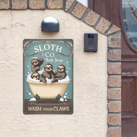 Sloth BATH SOAP wash YOUR claws (1) Retro Tin Signs Inspirational Life Quotes Rustic Decorative Wall Art Unique Gifts 8X12 Inch