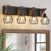 4-Light Farmhouse Bathroom Vanity Light Fixtures, Wood Bathroom Light Over