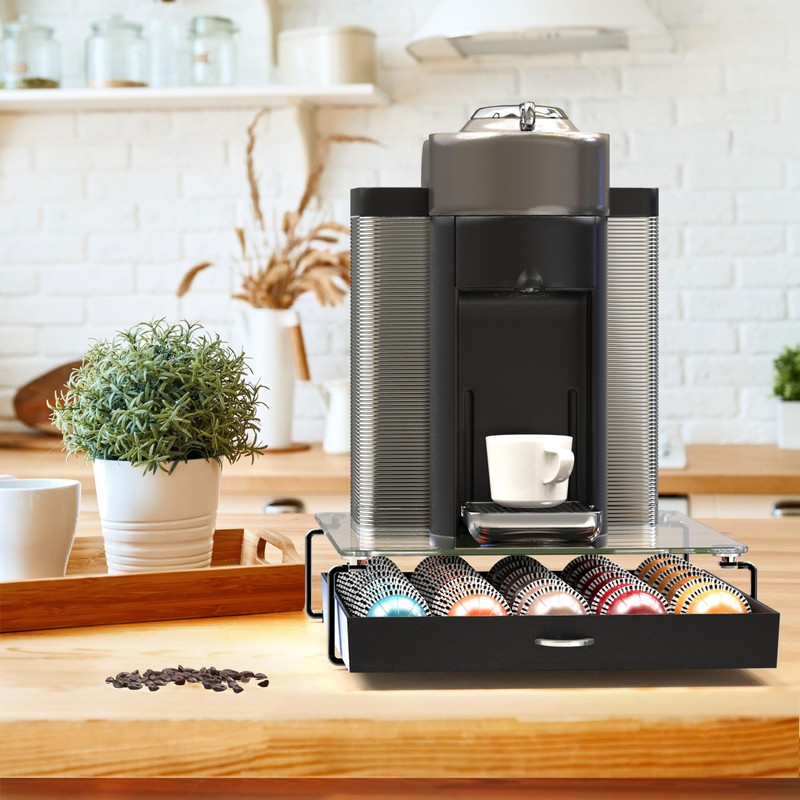 DecoBrothers Crystal Tempered Glass Vertuo Pod Holder Drawer, 30 Large