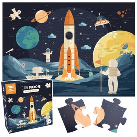Hoppla - Children's Space Puzzle XL - To The Moon - Giant Puzzle, 69 x 49 cm - 48 Pieces - From 4 Years - Rocket Puzzle, Universe, Moon, Planet - Boys Gift