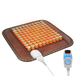 Natural Yellow Jade Heating Pad, Infrared Heating Pad, Far Infrared Heating Pads with Travel Bag and Chair Strap, Smart Controller with Memory Function, Auto Shut Off (Brown, 17 in x 17 in)