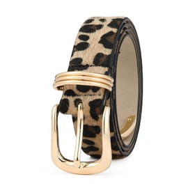RISANTRY Women's Leopard Print Belt with Gold Buckle Chic Animal Print Waist Belt for Dress & Casual Wear