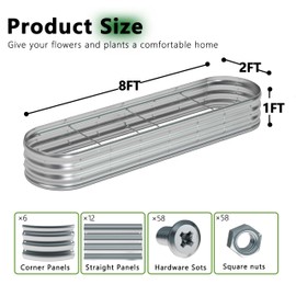 DIIYIV 8x2x1FT Galvanized Raised Garden Bed Kit,Vegetable Boxes-Oval Metal Flower Box,Large Planter Raised Beds Outdoor Garden for Planting,Fruit,Herb-Sliver