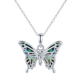 Butterfly Necklace 925 Sterling Silver Celtic Knot Butterfly Pendant Necklace Abalone Shell Cute Butterfly Jewellery Birthday Gifts for Women Girls