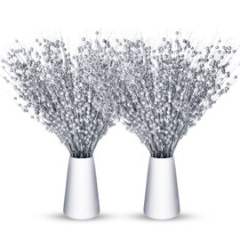 Geosar 30 Pcs Artificial Glitter Berry Stem Christmas Decorations Bead Sticks Pick 17 Inch Xmas Ornaments Bouquet Party Centerpiece Glittery Twigs for Wedding Tree Wreath Home Decor(Silver)