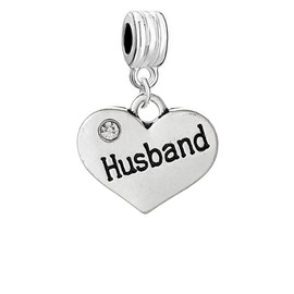 Sexy Sparkles Husband Heart Charm Dangle Bead Compatible with Snake Chain Charm Bracelets