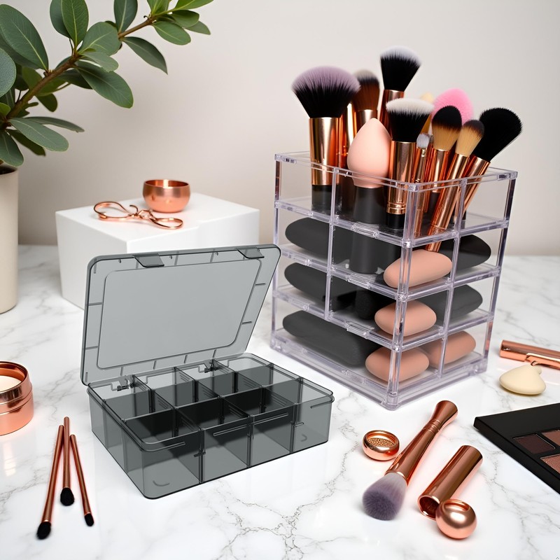 SRNYJAO Plastic Organizer Box, 12 Grids Clear Bead Organizer Compartment