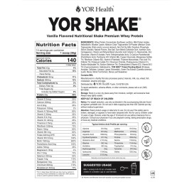 YOR Health Vanilla Shake Meal Replacement Nutritional Soy-Free Whey Protein