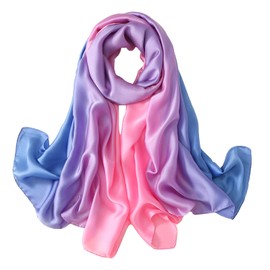 ZMC Long Silk Feeling Scarf, Smooth Gradient Scarf Stripe for women Long Lightweight Sun-proof Shawls Wraps Headscarf for Women Spring Summer Fall(blue pink)