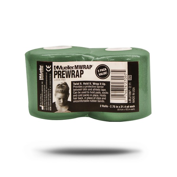 Mueller Sports Medicine MWrap Latex-Free Prewrap, Green, 2.75" X 21.4 Yd Roll, 2 pack