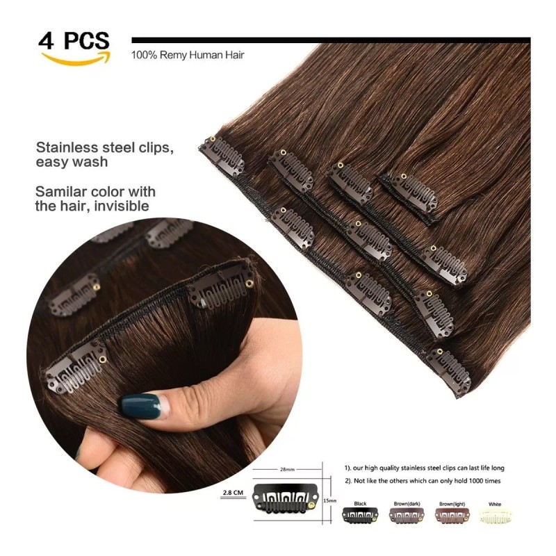 GEELOOK Extensiones Cabello Humano 60gr 14in Marrón Más Oscuro #2