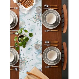 Lsrtoss Sea Turtle Table Runner 48 Inches Long Farmhouse Dress Scarves, Blue Summer Beach Coastal Coral Ocean Nautical Dining Tablerunner for Coffee Table/Kitchen Island/Party Décor, 13" x 48"