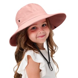 DRESHOW Baby Toddler Sun Hat UV Protection Hat Foldable Mesh Wide Brim Fishing Ponytail Beach Bucket Hats with Chin Strap for Children Girls 3-8 Years, 1 Pack:15-Pink, Unit size