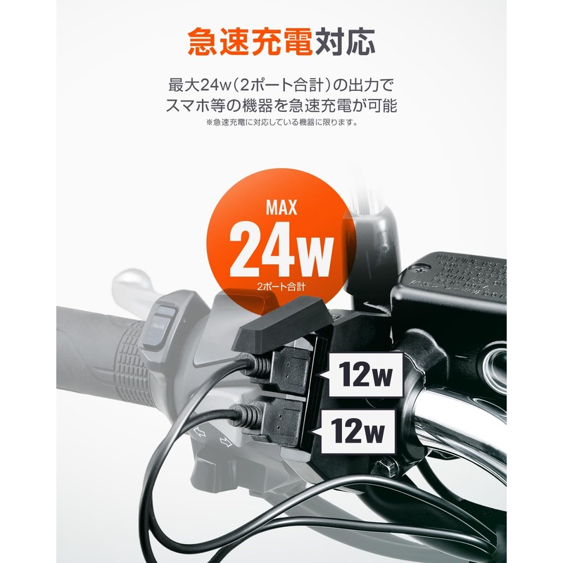 Daytona 98438 Motorcycle USB Power Supply, Total 5V/4.8A, Brake Switch