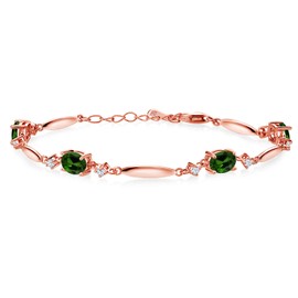 Gem Stone King 18K Rose Gold Plated Silver Green Chrome Diopside and White Zirconia Tennis Bracelet For Women | 3.04 Cttw | Gemstone | Oval 7X5MM | 6 Inch + 1 Inch Extender