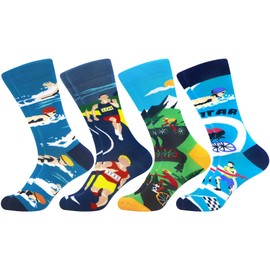 WeciBor Men's Colorful Funny Triathlon Patterned Socks 4 Pack Swim Bike Run 7-12