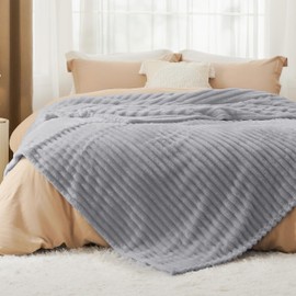 Bedsure Blankets Queen Size for Bed - Super Soft Cozy Blankets for Women, Cute Large Fleece Blanket for Girls, Light Grey, 90x90 Inches