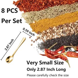 8 PCS Tiny Stainless Steel Spoons for Spices Jars, Mini Size 2.87", Cute Small Stainless Steel Condiment Spoons for Spices, Salt, Sugar, Pepper, Honey (8 PCS, 2.87", Gold)