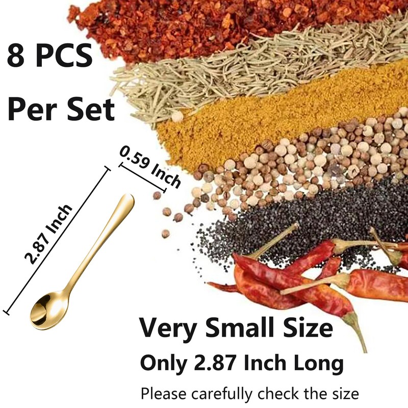 8 PCS Tiny Stainless Steel Spoons for Spices Jars, Mini