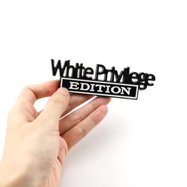 CARRUN 2 Pcs White Priviledge Edition Emblem Car Side Rear Front Hood Fender Bumper Metal Badge 3D Decal Sticker Fit F-150 F250 F350 Silverdo Sierra GMC Chevy Car Truck SUV (Black White) (CR-2WP)
