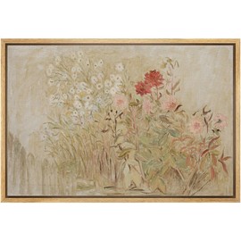 MUDECOR Framed Canvas Print Wall Art Rustic Botanical Floral Print Still Life Nature Wilderness Antique Retro Shapes Illustrations Decorative Colorful Multicolor for Bedroom - 16"x24" NATURAL