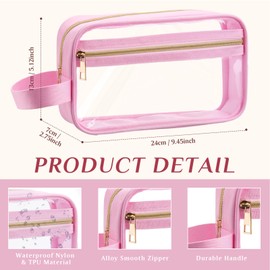 Pinkunn 3 Pieces Clear Cosmetic Bags with Zipper Makeup Bags Set Clear Toiletry Bag with Handles for Women Makeup Organizer Storage Pouches Fit Carry-on Travel Essentials(Blue, Purple, Pink)