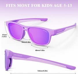 DEAFRAIN Kids Sunglasses for Girls Boys Polarized Purple Sun Glasses Sport Running Softball Cycling Beach Child Youth Teen Glasses age 5 6 7 8 9 10 11 12 13