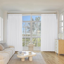 MUMFAS Extra Long Pinch Pleat Linen Blackout Curtain for Bedroom Living Room, Energy Efficient 11 ft Drapes for Sliding Patio Door, 54 Wide by 120 Inches Long, 1 Panel, White