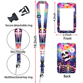 FOSDICK Lanyard with Card Holder, Skeleton Lanyard Card Holder, ID Cards Holders Retractable, with Badge Reel Carabiner Clip and Detachable Lanyards Strap for Card Key Wallet Teens Student Office