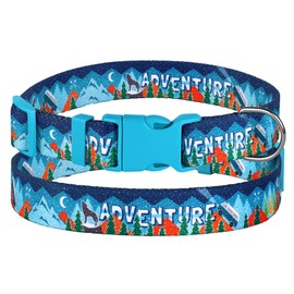 Nature Dog Collar Travel Pattern Adjustable Nylon Pet Collars for Small Medium Large Dogs Puppy Designer Print (Adventure, Neck Fit 14"-18")