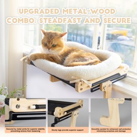 UNQBWE Cat Window Hammock, Window Cat Perch with Cushion Bed Cover, Wood & Metal Frame, Cat Hammock for Window, Easy to Adjust and Assemble, for Medium and Small Cats