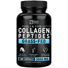 Pure Collagen Peptides Collagen Pills (360 Capsules) 100% Grass Fed Collagen Protein Powder - Hydrolyzed Collagen Powder for Joint and Tendon Supplement & Hair Skin and Nails - Colageno Hidrolizado