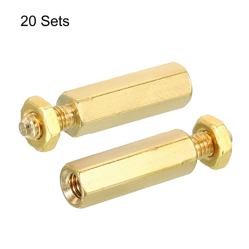 PATIKIL 15mm+6mm M3 Standoff Screws, 40 Pack Brass Hex PCB