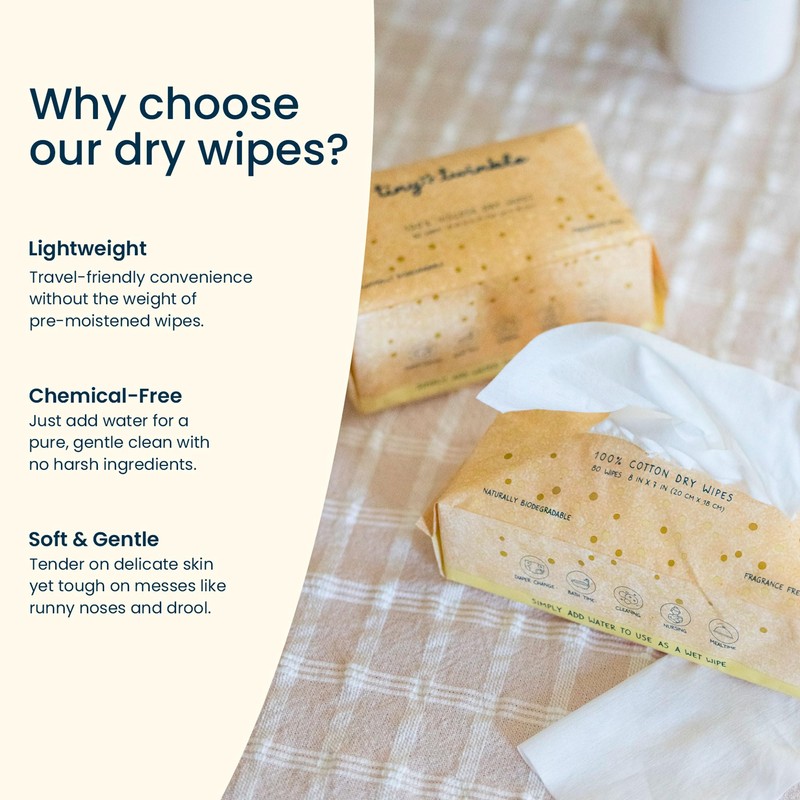 Tiny Twinkle 100% Cotton Dry Wipes | 480 Count |
