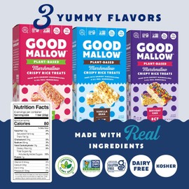 GoodMallow Vegan Rice Crispy Treats Individually Wrapped Box of 8 , Kosher Vegan Snacks, Gluten Free Dairy Free Snacks for Kids & Adults - Healthy Sweets Made with Gourmet Marshmallows, Made in USA (Raspberry)