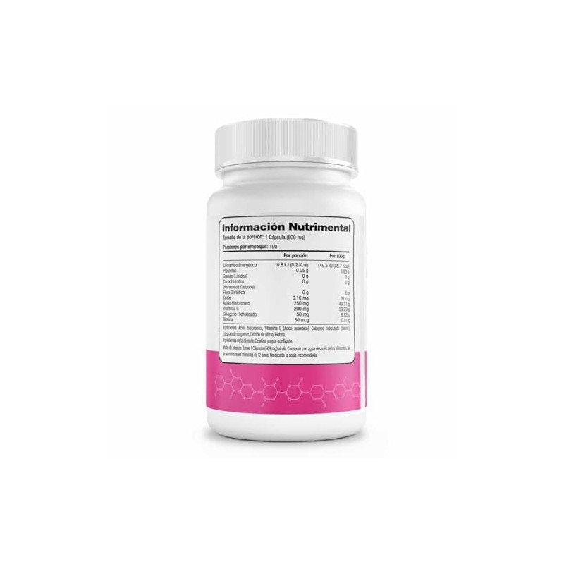 Ácido Hialurónico 250 Vitamina Colágeno Biotina 100 Cápsulas Salud Vida