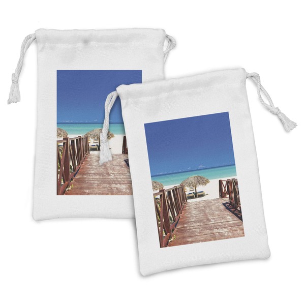 Ambesonne Beach Fabric Pouch Set of 2, Walkway Heads to