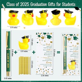 Sayglossy 30 Sets Graduation Gifts Bulk Class of 2025 Gel Ink Pen Mini Card Cap Yellow Resin Duck Graduation Party Decorations Favors for Student (Green)
