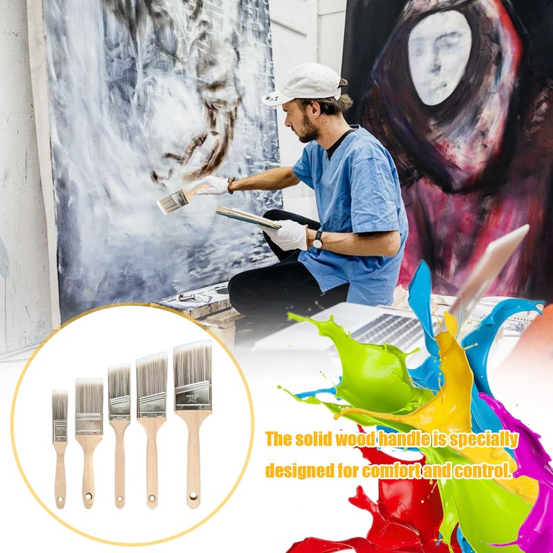 5-Piece Paint Brush Set,Paint Brush Set Decorating,Pro Angled Paint Brush,