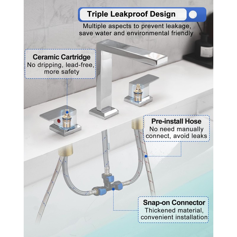 HEYMYTAP Chrome High Flow Roman Tub Faucet Set 3 Hole,