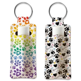 OLYCRAFT 2pcs Lipstick Holder Keychain Paw Print Lip Balm Holders Elastic Diving Fabric Lipsticks Keychain Portable Lipstick Holder Bag Heart Bone Chapstick Sleeve Key Ring Holders for Chapstick