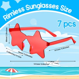 PLULON Red Star Sunglasses for Kids, 7 Pairs Red Star Sunglasses Rimless Star Shape Sunglasses, Star Glasses Bulk Bachelorette Sunglasses Star Party Favors for Birthday Beach Kids Adult